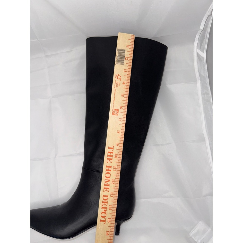 Veronica Beard Black Leather Wide Calf Knee High Kitten Heel Boots Womens 6M - Picture 8 of 9